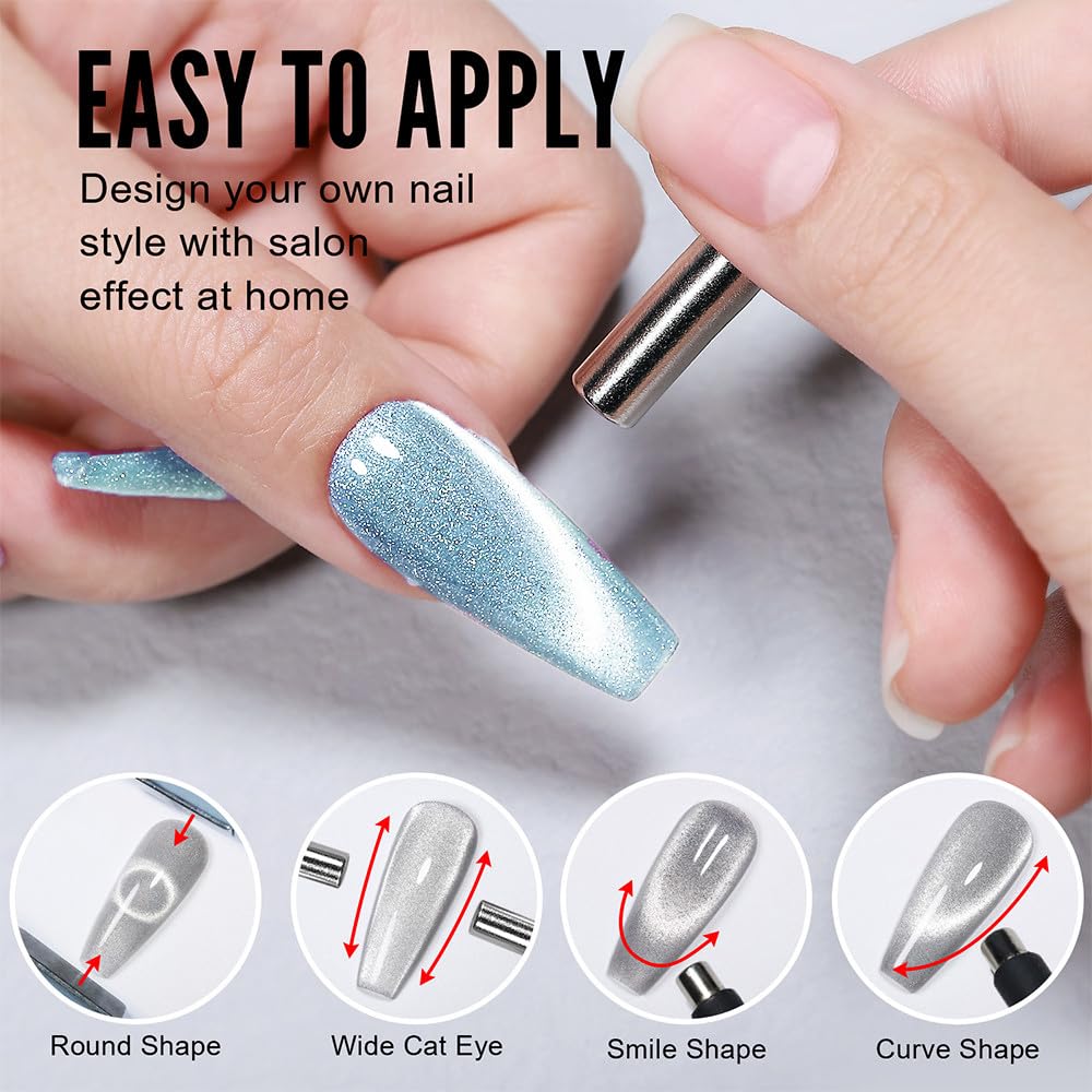 NAILGIL Magnetic Cat Eye Gel Nail Polish - Jelly Blue Galaxy Holographic Soak Off UV/LED Gel - Professional Salon Quality for DIY Nail Art at Home | Perfect for Manicures, Parties & Special Occasions