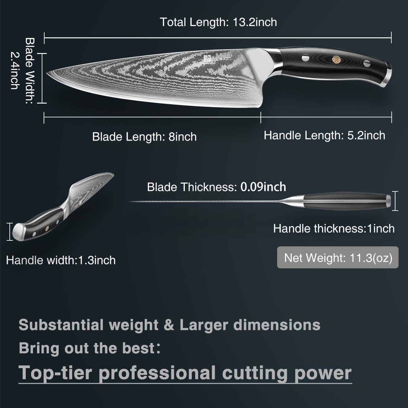 13C Max Damascus Meat Cleaver Knife - 8