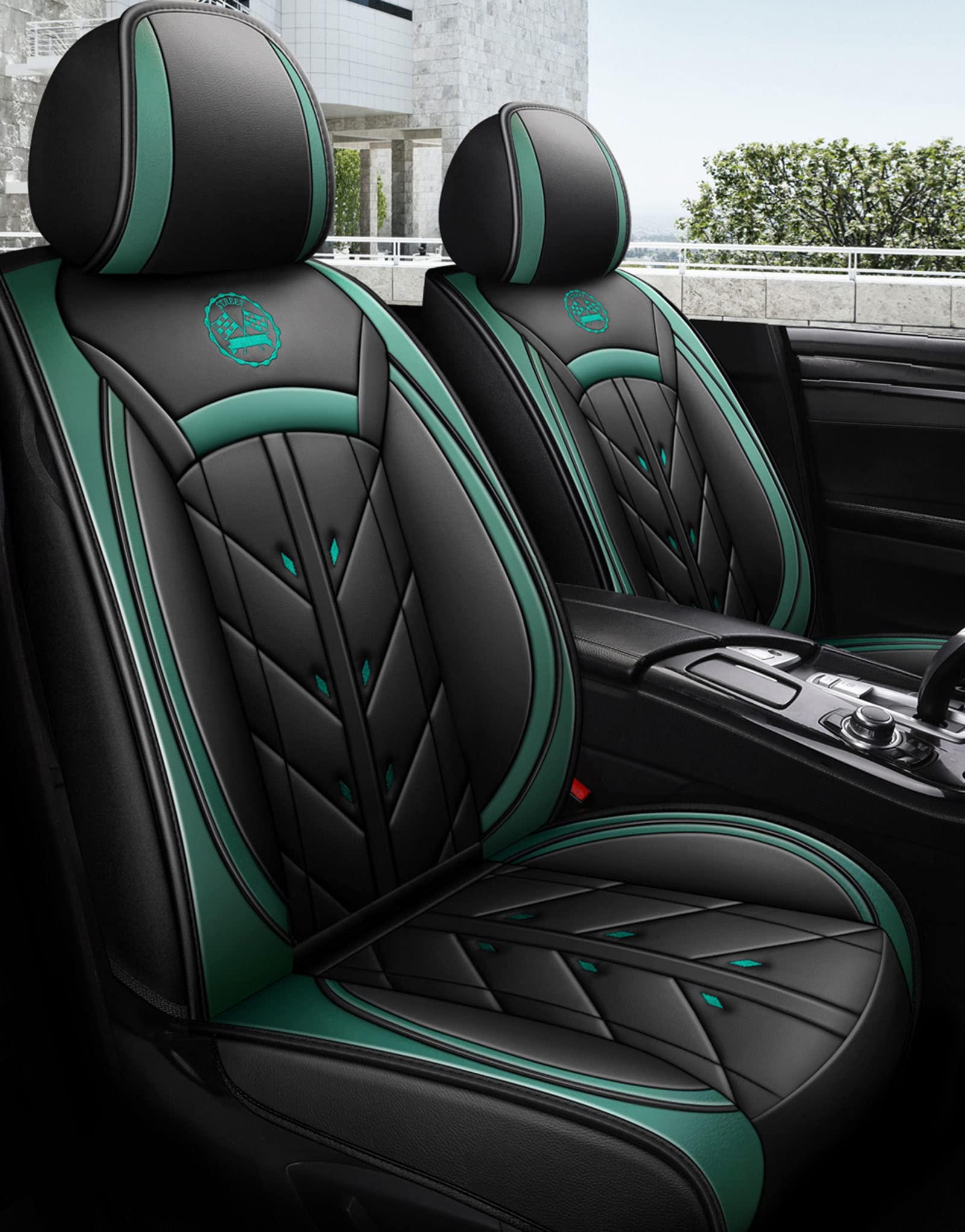 Premium Universal PU Leather Car Seat Covers Full Set - 5-Seat Front & Rear Cushions with Pillows for SUV, Truck, Van | All-Weather Protection & Comfort | Perfect for Daily Commute, Road Trips & Family Travel