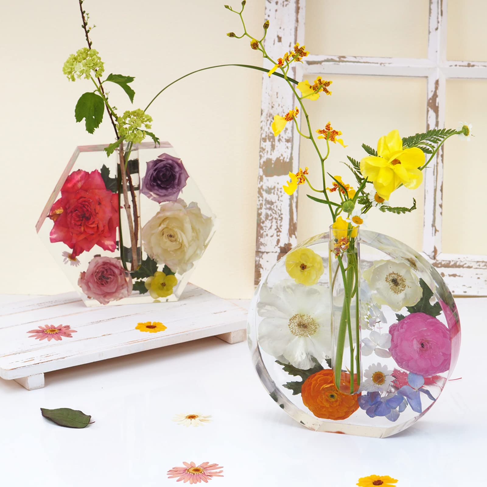 Gigicloud Silicone Vase Molds for Resin Casting - Hexagonal & Round Vase Tube Molds for Hydroponic Flower Propagation, Water Planting - Perfect for Home, Office & Desktop Decoration (DIY Craft, Plant Lover Gift)