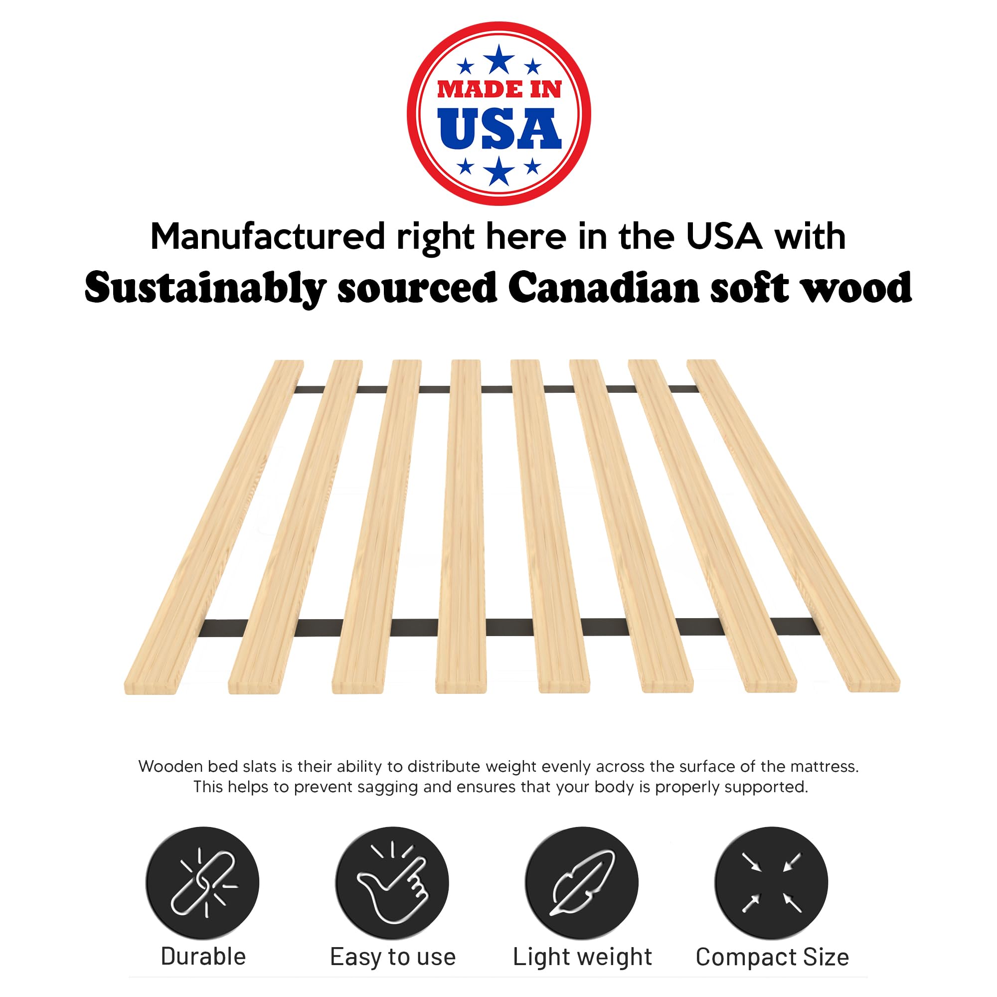 **Treaton 0.68-Inch Heavy Duty Vertical Wooden Bunkie Board/Bed Slats – Full Size (54