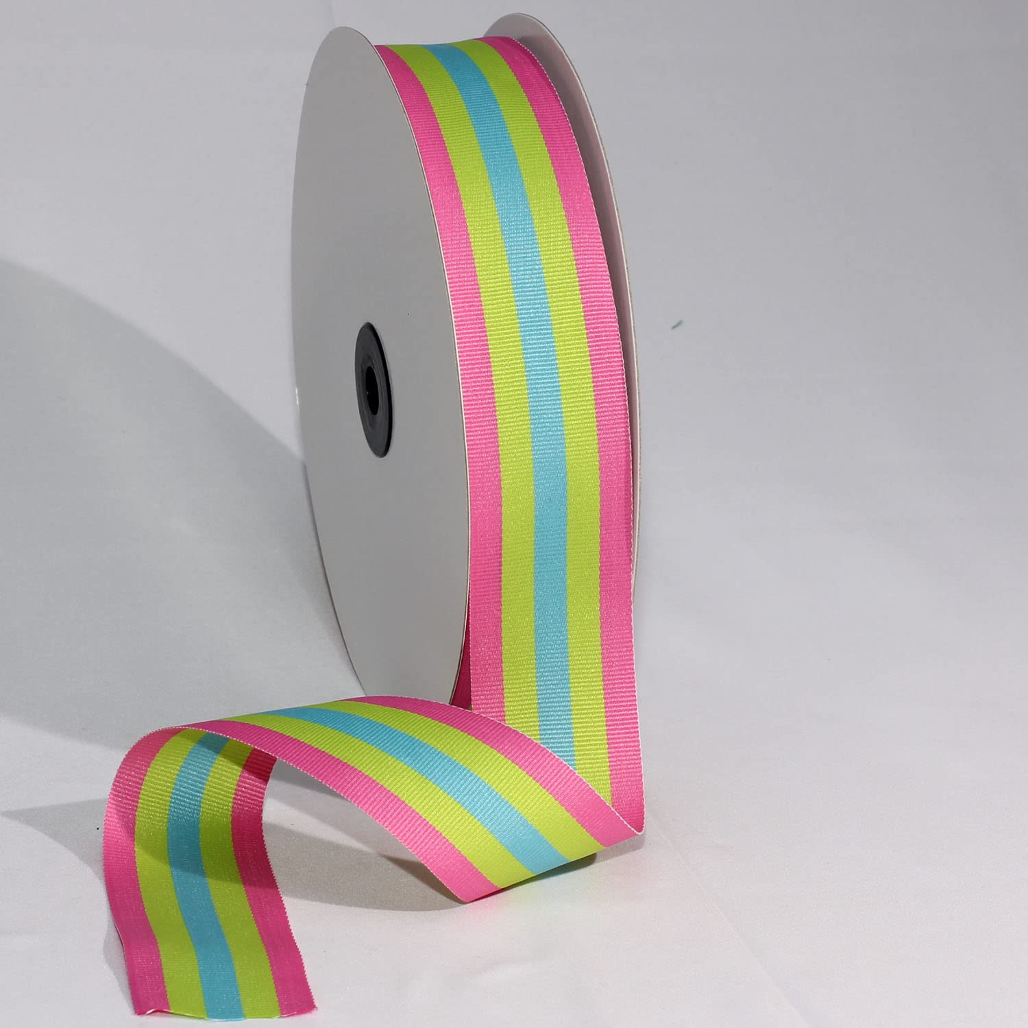 Pink, Green & Aqua Striped Grosgrain Craft Ribbon - 1.5 Inch x 55 Yards Bulk Roll for DIY Gift Wrapping, Hair Bows, Scrapbooking & Party Decorations