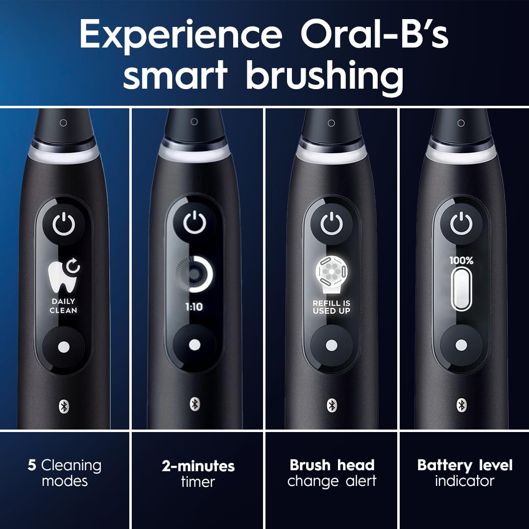 Oral-B iO Series 6 Electric Toothbrush - Smart Pressure Sensor, 5 Modes, 2-Min Timer, Travel Case Included - Gentle Gum Protection for Daily Oral Care at Home & Travel (Black)