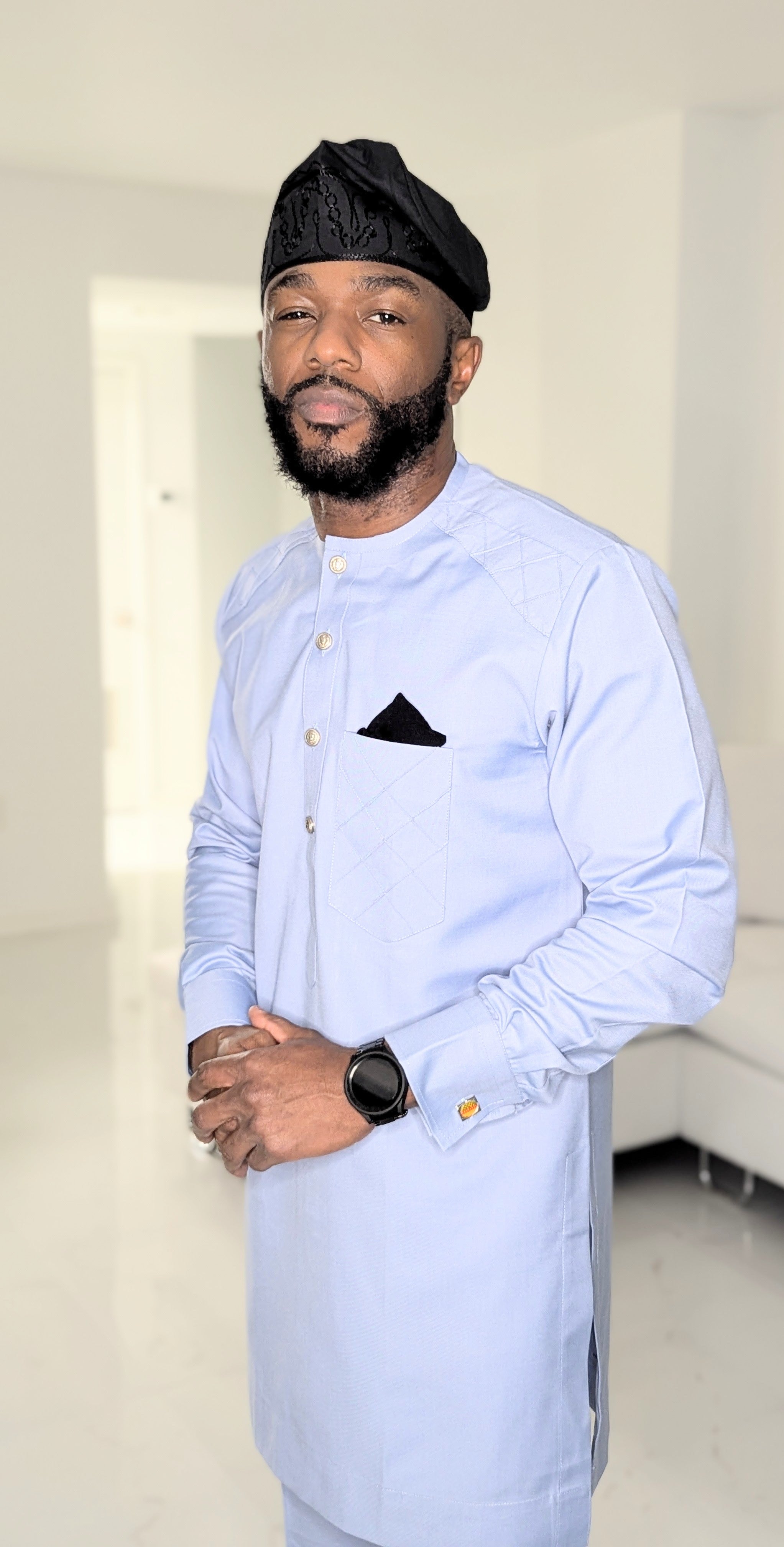 Stylish Blue African Dashiki Senator Suit with Matching Pants | Traditional Nigerian Attire for Men | Perfect for Weddings, Cultural Events & Special Occasions