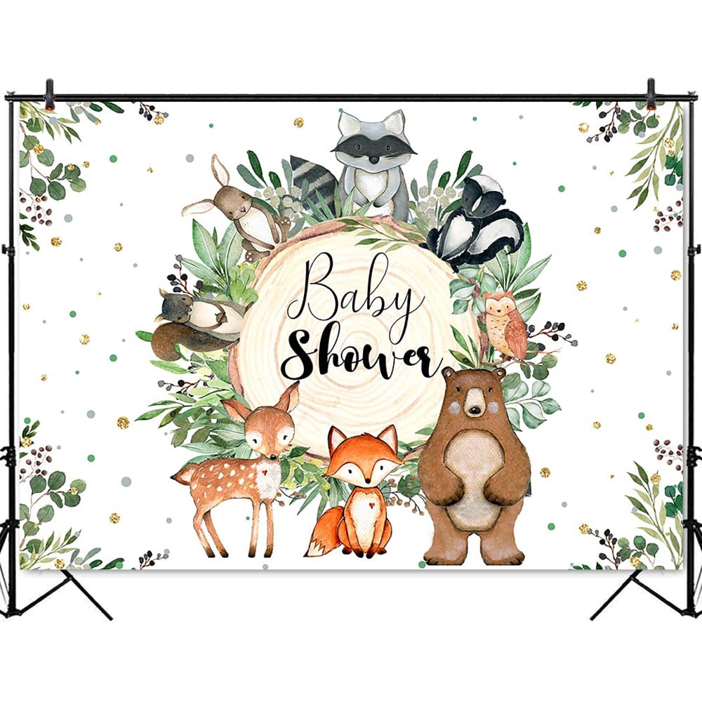 Woodland Baby Shower Backdrop - 10x7ft Forest Animals Theme Party Decoration with Greenery & Cute Creatures for Cake Table, Photo Booth & Nursery Decor | Perfect for Gender Reveal, First Birthday & Baby Shower Events