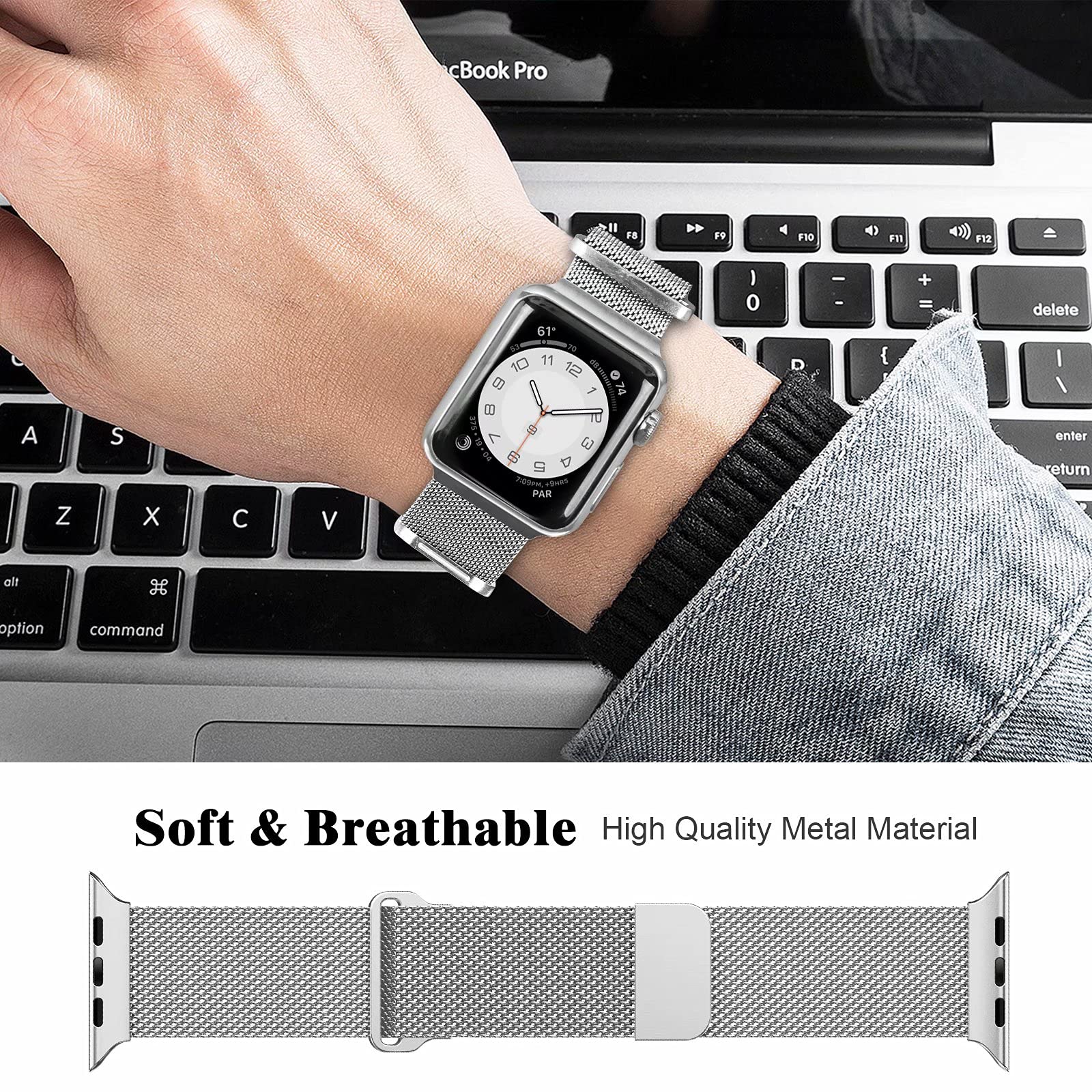 Premium Stainless Steel Magnetic Milanese Loop Band for Apple Watch 42mm/44mm/45mm - Compatible with iWatch Series SE 10/9/8/7/6/5/4/3/2/1 - Adjustable Metal Mesh Strap for Women & Men - Perfect for Workouts, Office & Everyday Wear