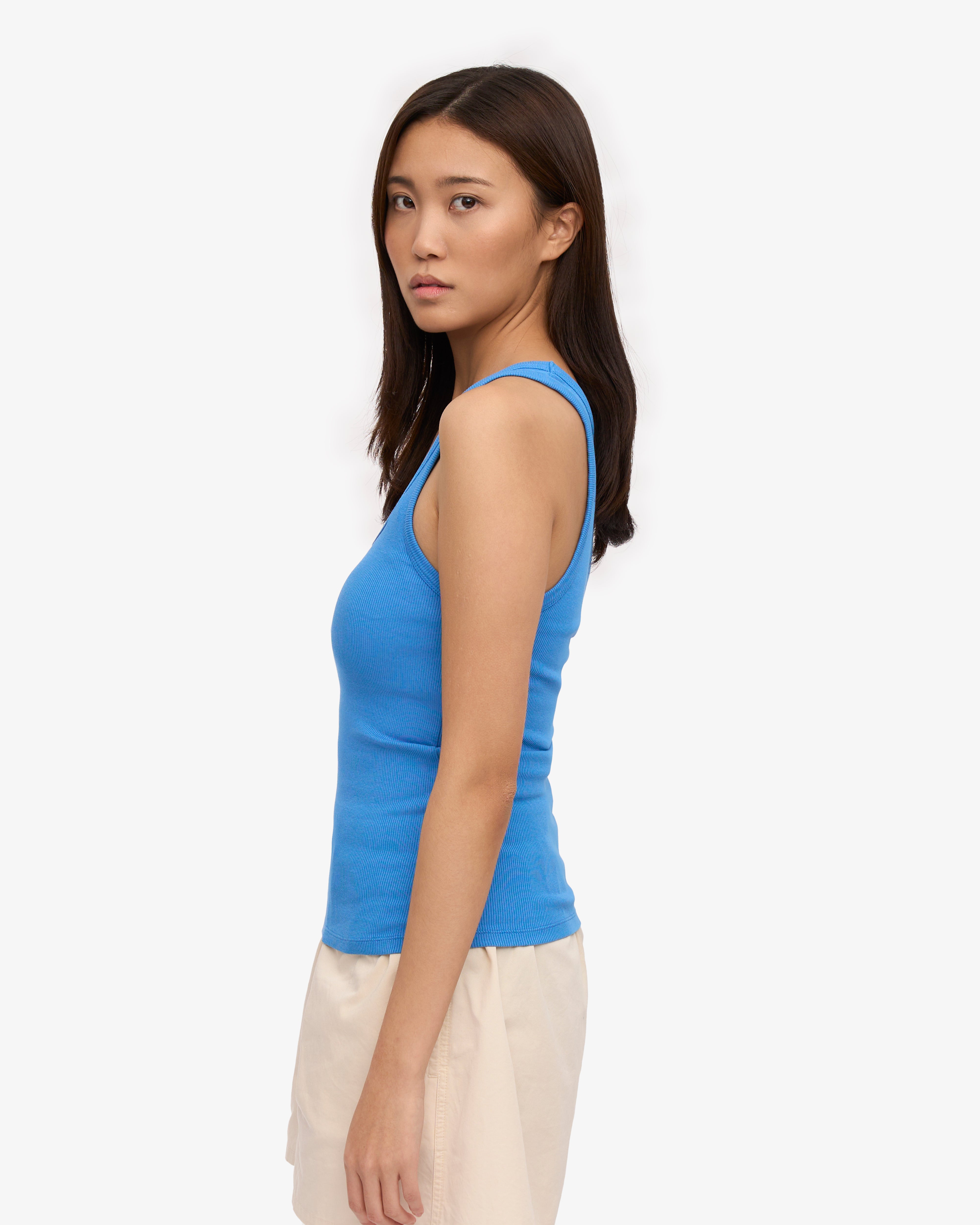 Organic Women's Ribbed Tank Top - Pacific Blue | Soft & Breathable for Yoga, Gym & Summer Outfits