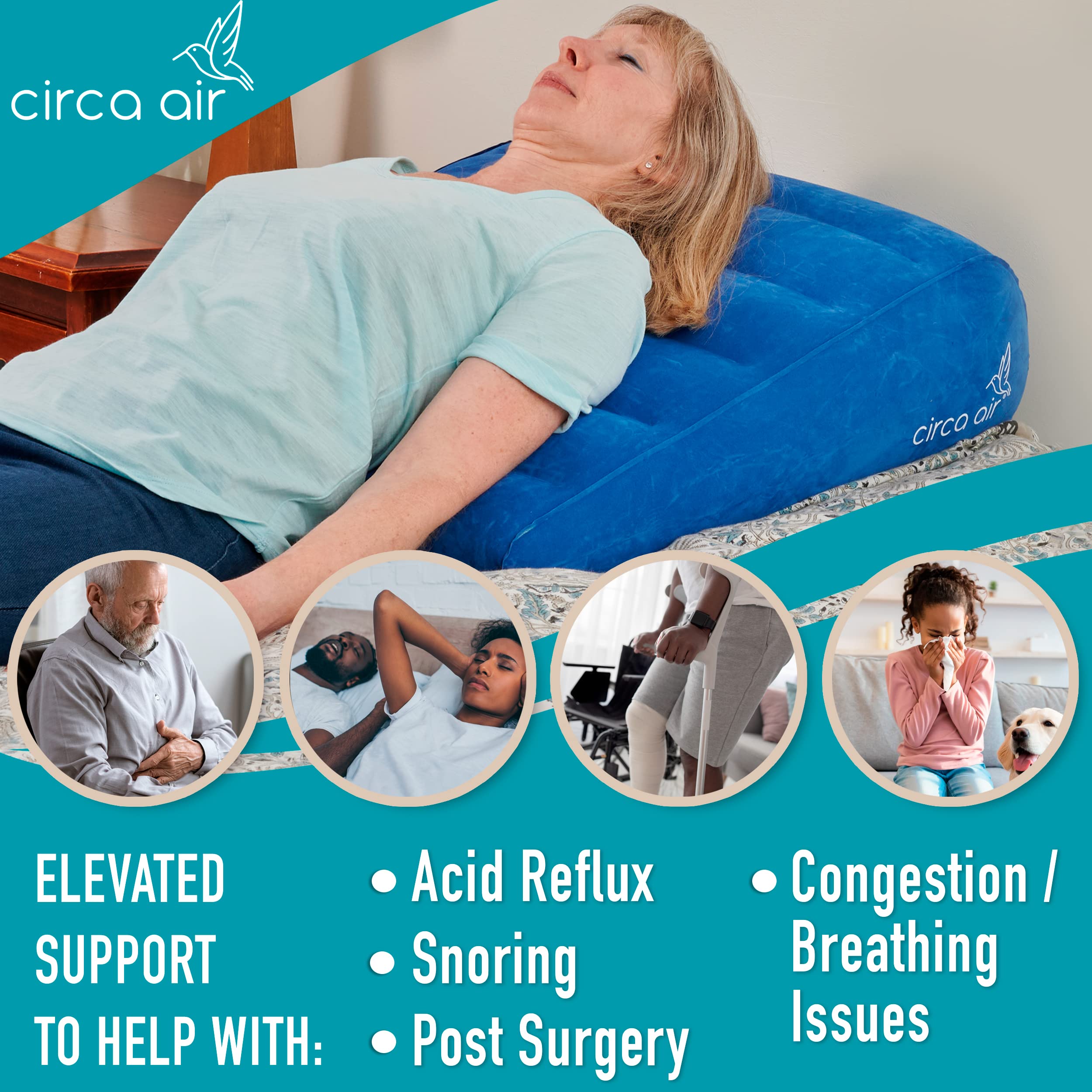 **Inflatable Wedge Pillow for Travel - Lightweight & Portable Bed Wedge Pillow for Sleeping, Acid Reflux, GERD, Snoring Relief, Back & Leg Support - Perfect for Home, Office, Airplane & Camping Use**