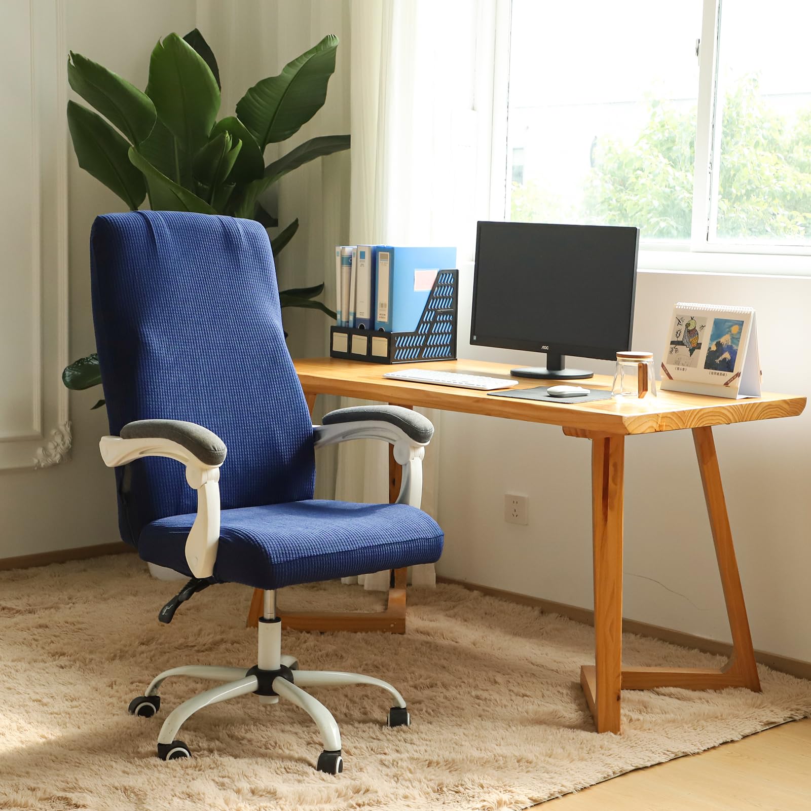 FORCHEER Stretchable XL Office Chair Cover for Big and Tall Computer Chairs - Medium Size Navy Blue - Perfect for Home Office, Gaming, and Workspace Protection