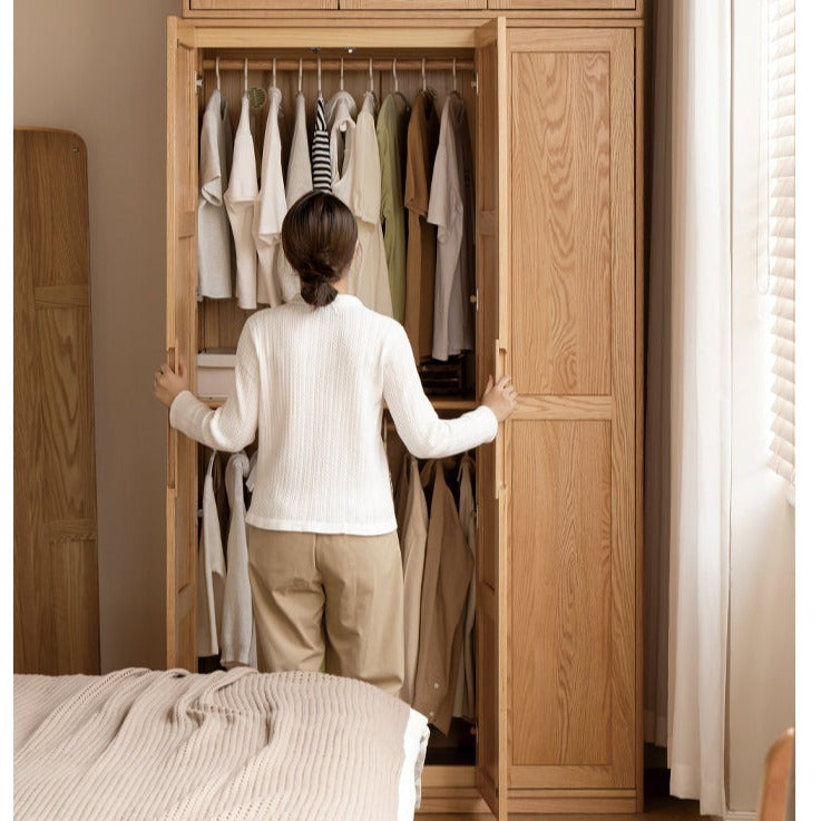 Solid Oak Wood Narrow Wardrobe - Slim Space-Saving Closet for Bedroom, Hallway, or Small Apartment