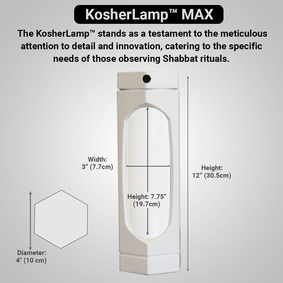 Kosher Lamp Max White - Premium Shabbat & Holiday LED Lamp for Jewish Homes - Perfect for Shabbat Meals, Prayer Time & Nighttime Safety