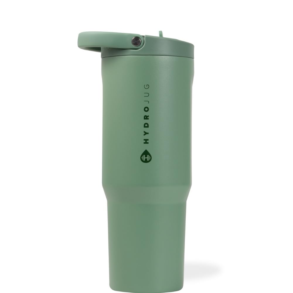HydroJug Sport - 32oz Stainless Steel Water Bottle with Straw, Vacuum Insulated & Leakproof, Ergonomic Design, Reusable & Dishwasher Safe, Durable Gym & Outdoor Tumbler with Rubber Base (Sage Green) - Perfect for Workouts, Hiking, Yoga & Daily Hydration