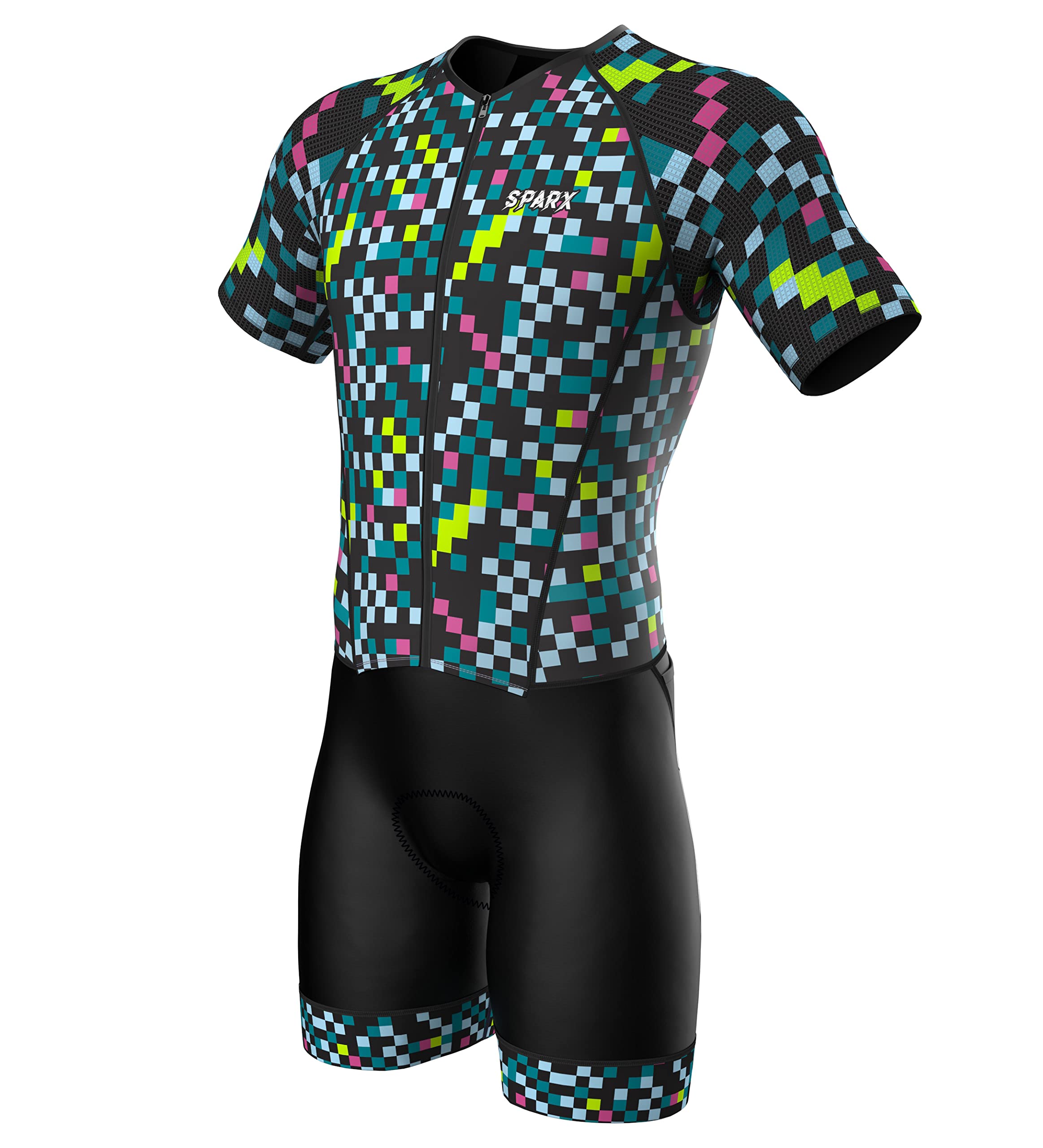 **Sparx Men's Elite Aerosuit Triathlon Suit – Short Sleeve Triathlon Skinsuit for Cycling, Running & Swimming – Lightweight & Breathable for Competitive Racing & Training**