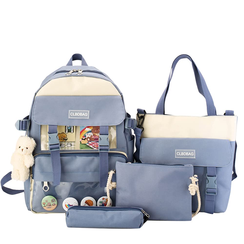 4pcs Cute Kawaii Backpack with Badge Accessories - Large Capacity Travel School Backpack for College Students, Teen Boys & Girls - Perfect for School, Travel & Daily Use