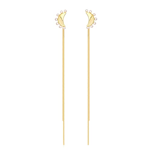 Maralota Long Moon Pearl Drop Dangle Earrings for Women - 18K Gold Plated Rhinestone Tassel Statement Earrings - Elegant Dangling Jewelry for Parties, Weddings & Evening Events
