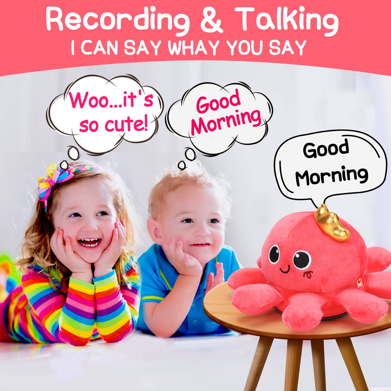 Musical Plush Octopus Toy for Baby Crawling & Walking - Light Up & Voice Control - Perfect for 1 Year Old Girls Birthday Gifts