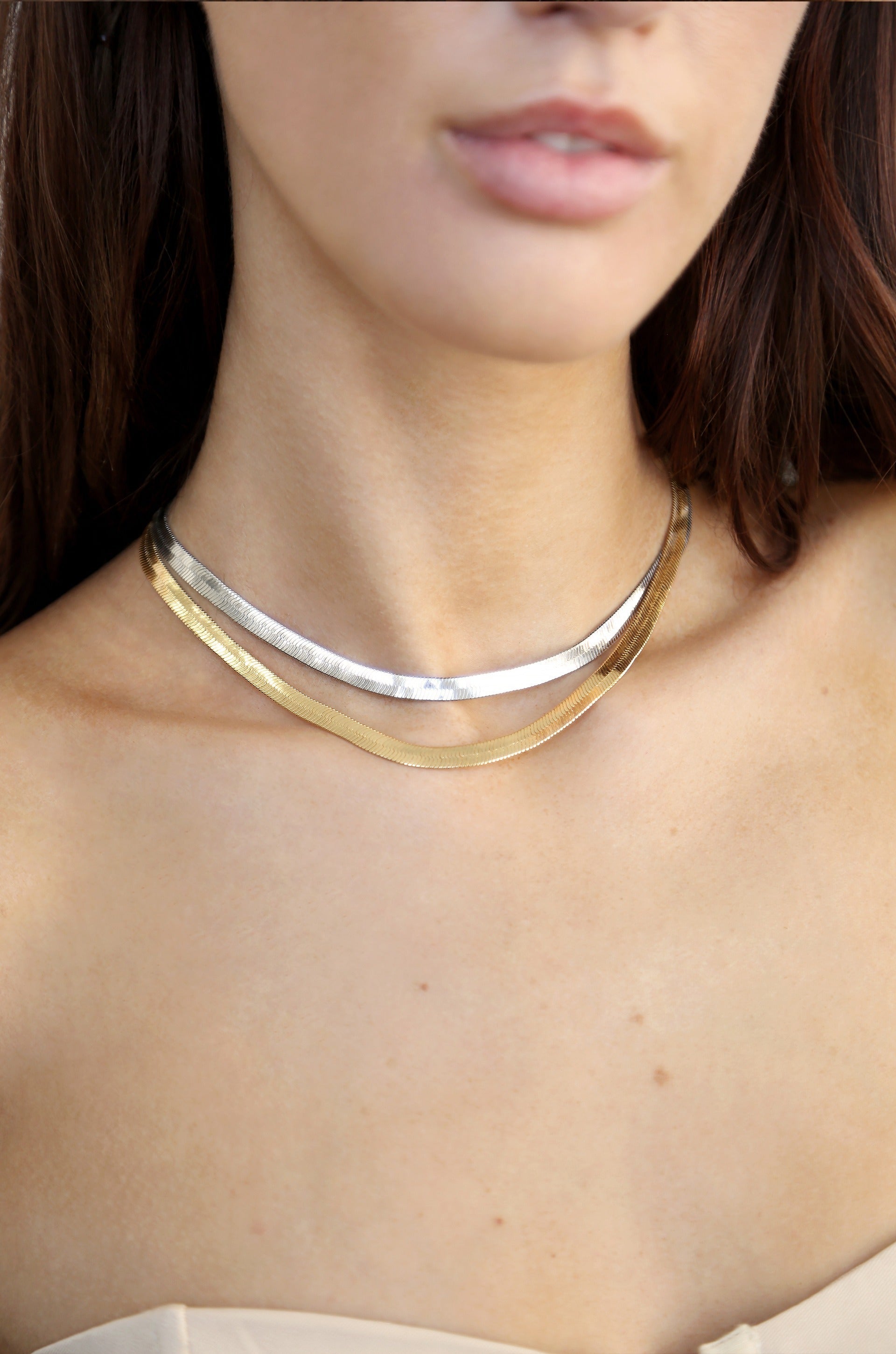 Brooklyn Flat Herringbone Chain Necklace - 14K Gold Plated Stainless Steel Women's Jewelry | Perfect for Everyday Wear, Date Nights & Special Occasions