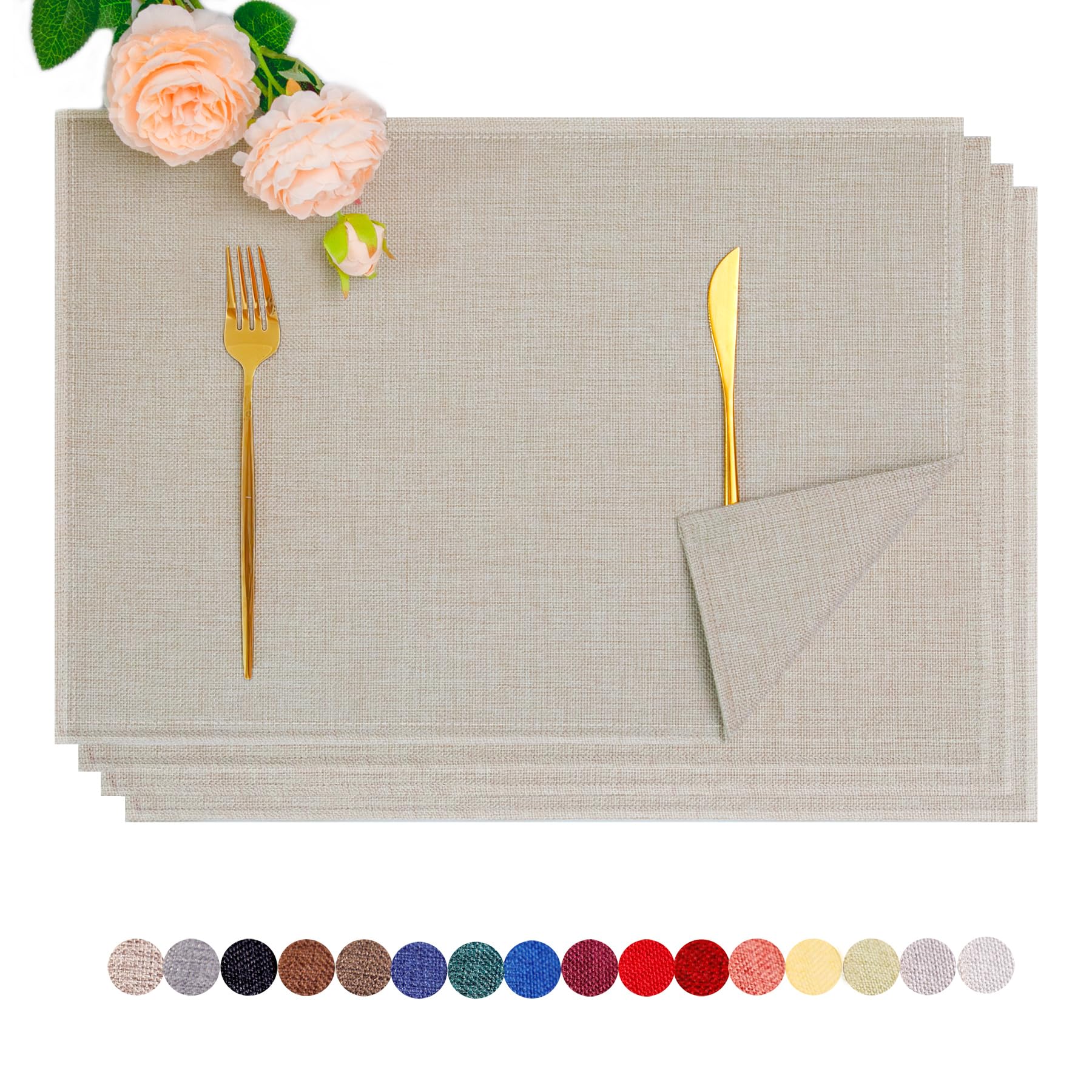 Premium Beige Washable Placemats Set of 4 - Heat Resistant Dining Table Mats for Everyday Use, Dinner Parties & Home Decor | Dolcal Cloth Placemats