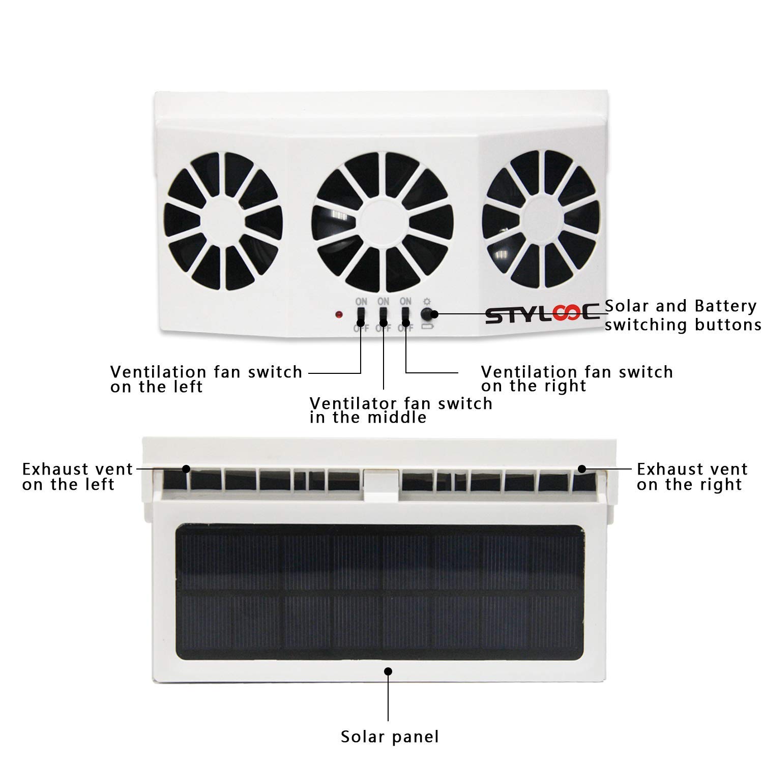 Solar Powered Car Air Ventilator & Exhaust Fan - White | Eliminate Car Odors & Improve Air Circulation | Universal Fit for Most Vehicles | Perfect for Parking, Travel & Hot Weather Use