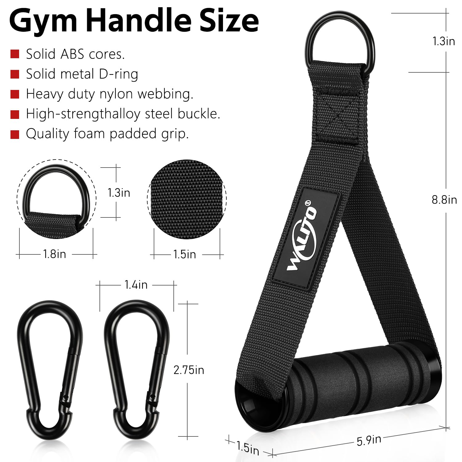 WALITO Heavy Duty Exercise Handles - Replacement Cable Machine Attachments for Home Gym Equipment, Pulley System, Strength Training & Resistance Bands (Perfect for Pilates, CrossFit & Home Workouts)