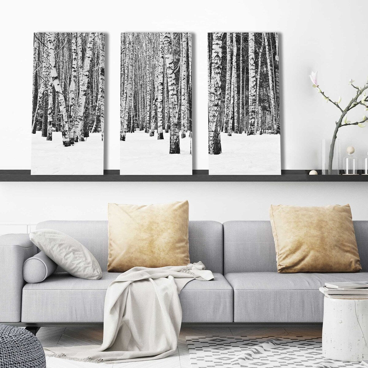 Birch Trees in Winter 3-Piece Canvas Wall Art Set - Perfect for Living Room, Bedroom & Office Decor