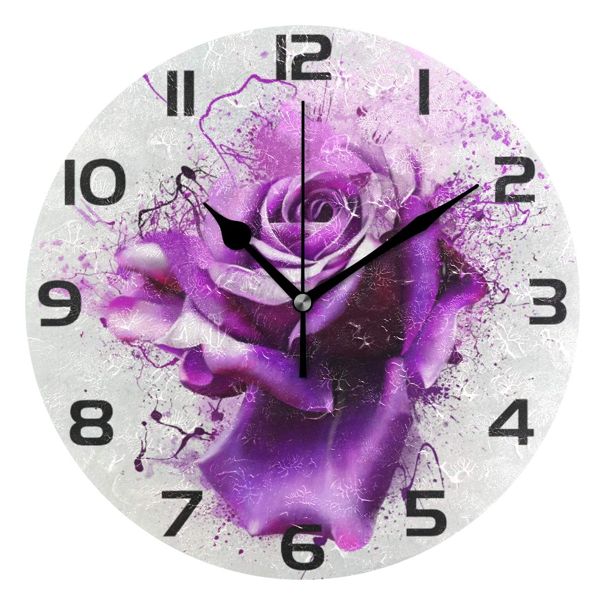Vintage Purple Rose Wall Clock - Silent Non-Ticking Decorative Clock for Home, Office, Bedroom & Living Room | Perfect for Farmhouse Decor, Gift Ideas & Wall Art Display