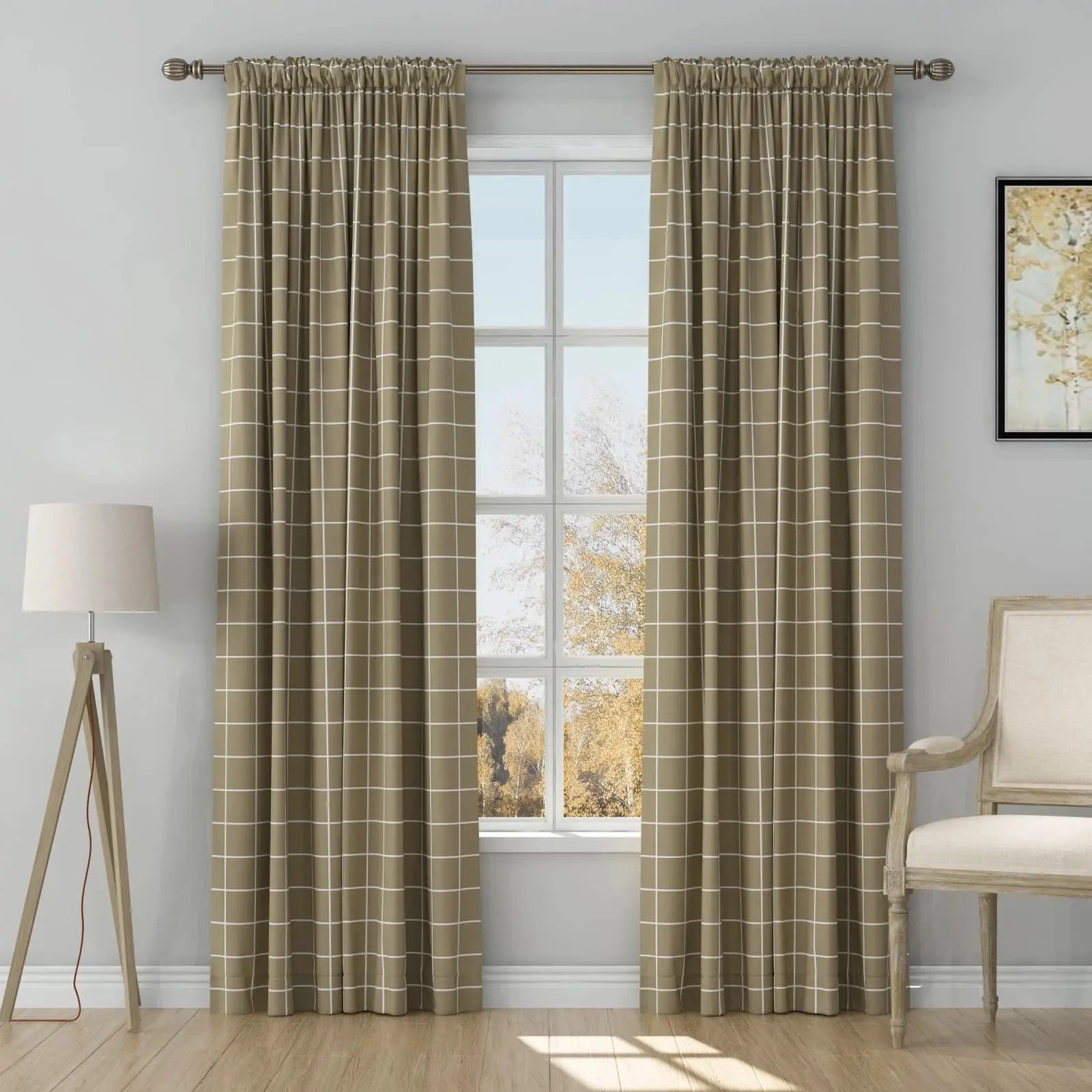 Stefana Silver Print Linen Curtains - Soft Top Blackout Drapes for Living Room & Bedroom Window Treatments