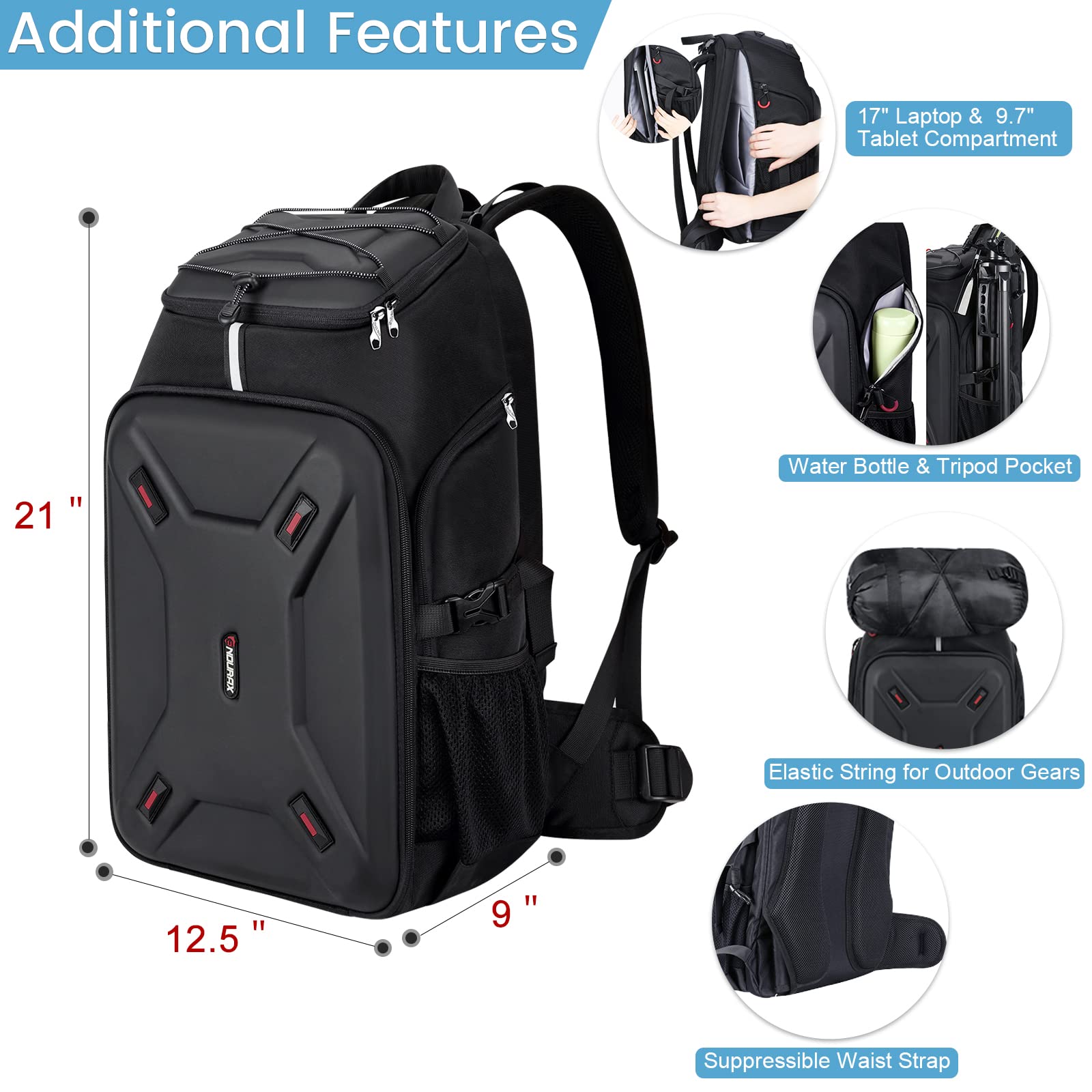 Endurax Professional Waterproof Camera Backpack for DSLR/SLR/Mirrorless Cameras & Drones - Large Photography Bag with Laptop Compartment, Tripod Holder & Rain Cover - Perfect for Travel, Hiking and Outdoor Photography