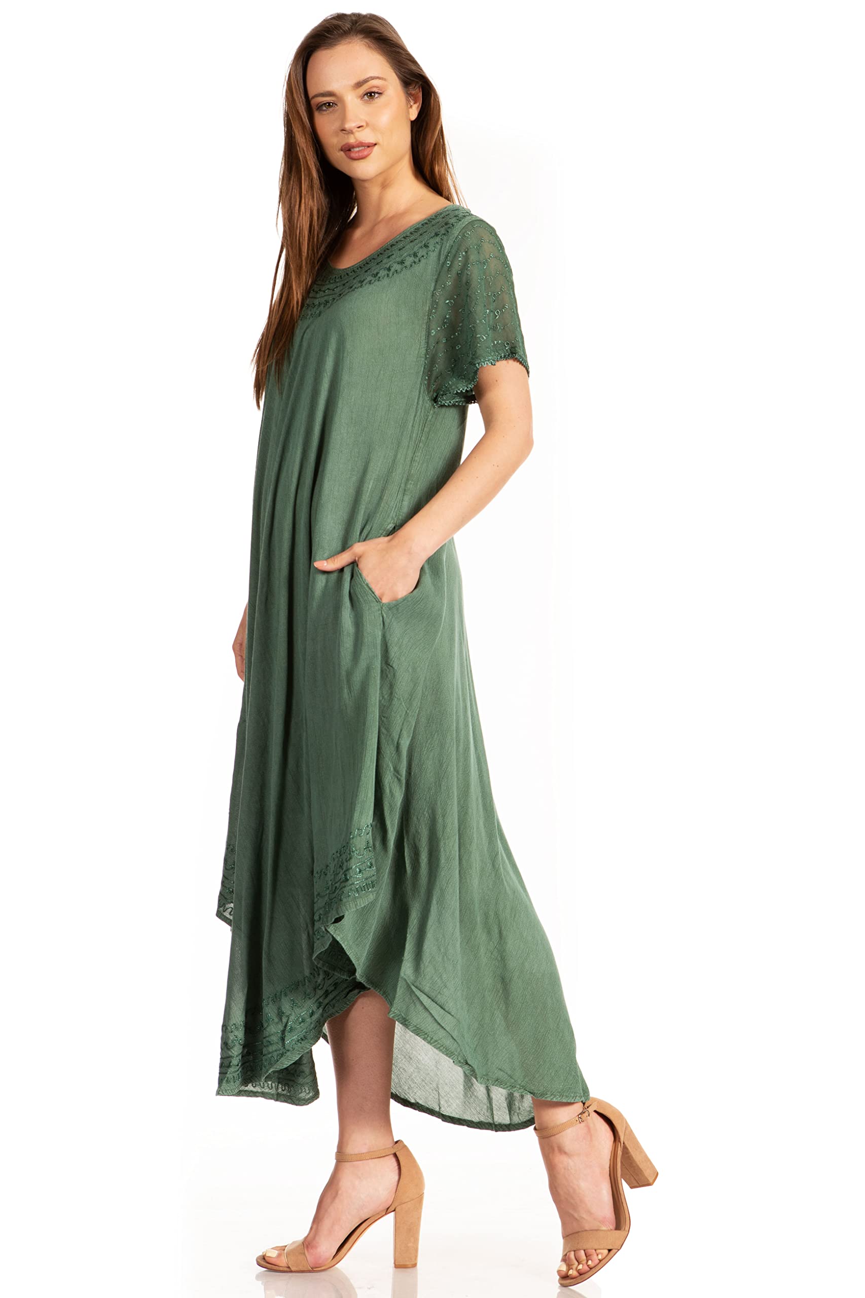 Sakkas Women's Everyday Essentials Cap Sleeve Caftan Dress - Lightweight Beach Cover Up, Summer Boho Maxi Dress for Vacation, Poolside, and Casual Outings
