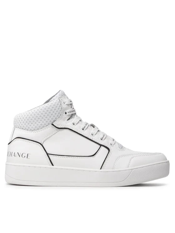 Armani Exchange White High Top Sneakers for Men - Stylish Casual & Streetwear Fashion - Perfect for Everyday Wear, Gym, and Urban Outfits