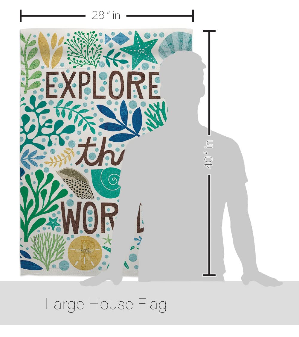 Coastal Nautical House Flag Set 28x40 with Pole - Beach Home Decor