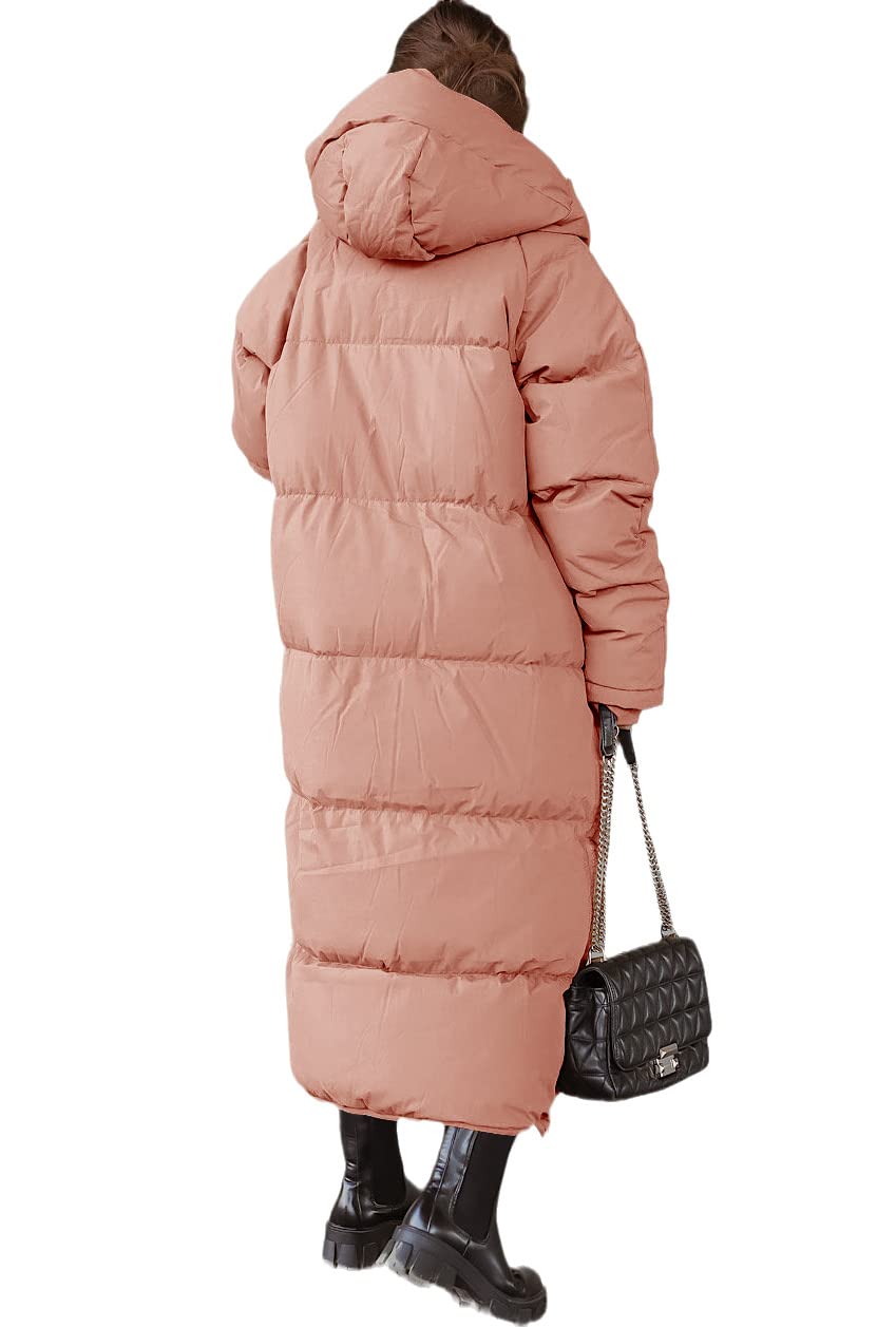 Shanfetl Women's Long Quilted Puffer Jacket with Hood - Maxi Length Winter Coat, Warm Padded Outerwear for Cold Weather | Perfect for Snow Days, Commuting & Outdoor Activities