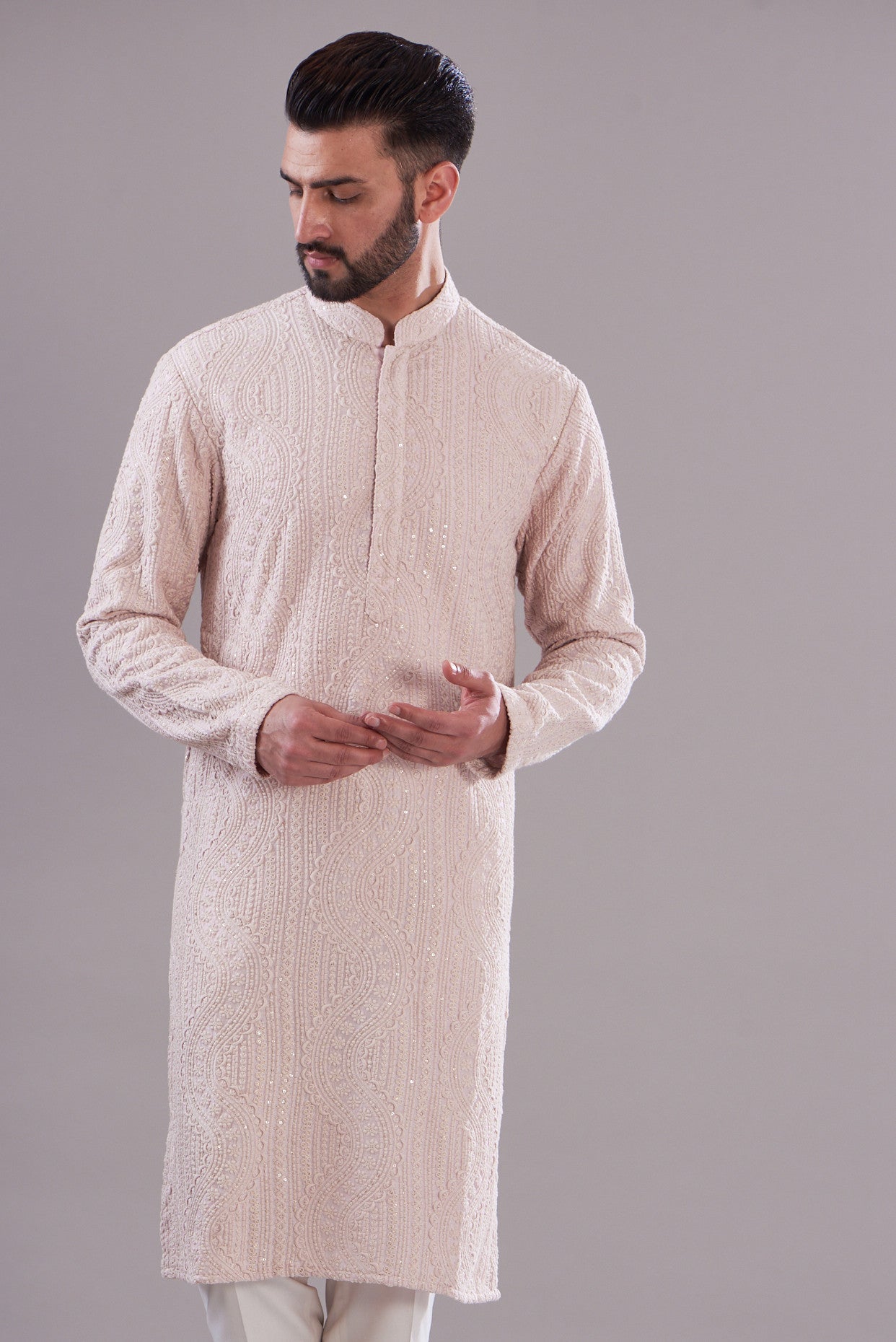 Elegant Powder Pink Embroidered Kurta for Women | Traditional Indian Thread Work Tunic | Perfect for Festivals, Weddings & Casual Wear