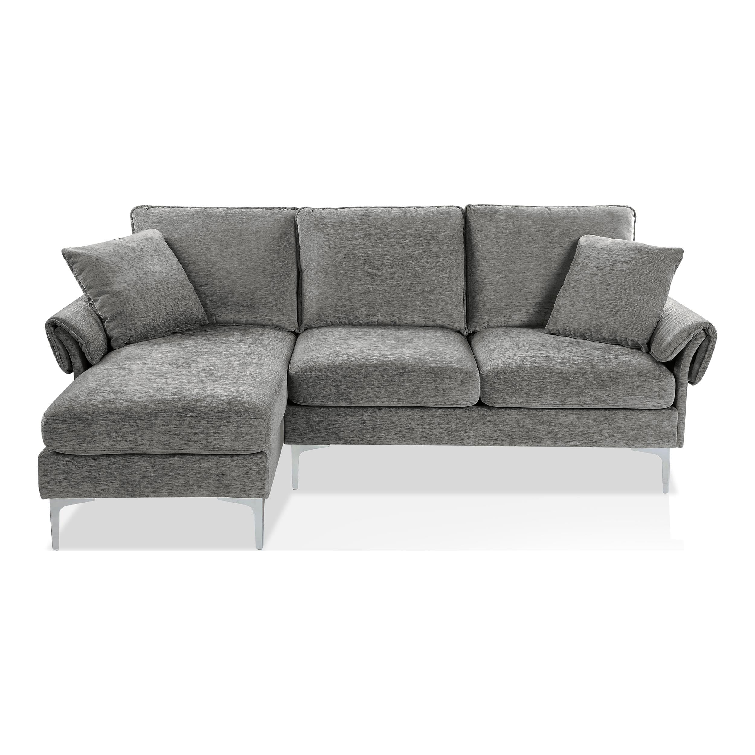 Furniture of America Jarnn Contemporary Gray Chenille L-Shaped Sectional Sofa - Modern Living Room Seating for Small Spaces & Apartments