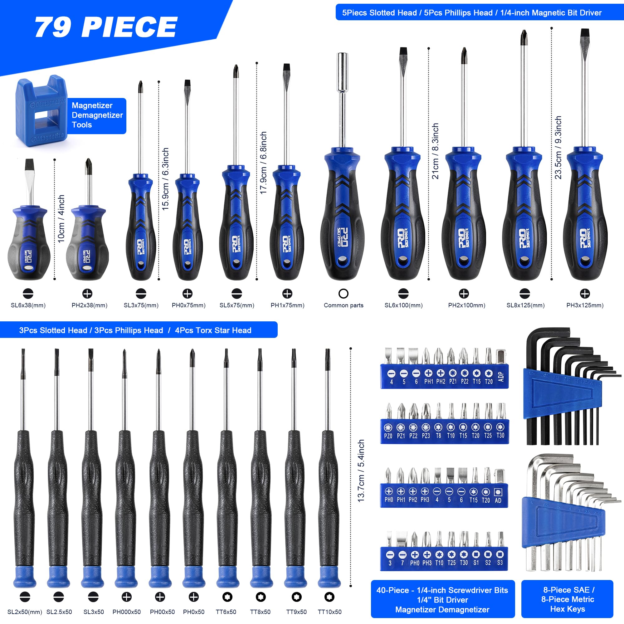 **Prostormer 79-Piece Magnetic Screwdriver Set - Multi-Purpose Slotted/Phillips Screwdriver Kit with Precision Screwdrivers, Allen Wrench Set & Bits for DIY, Electronics, Furniture & Home Repair**
