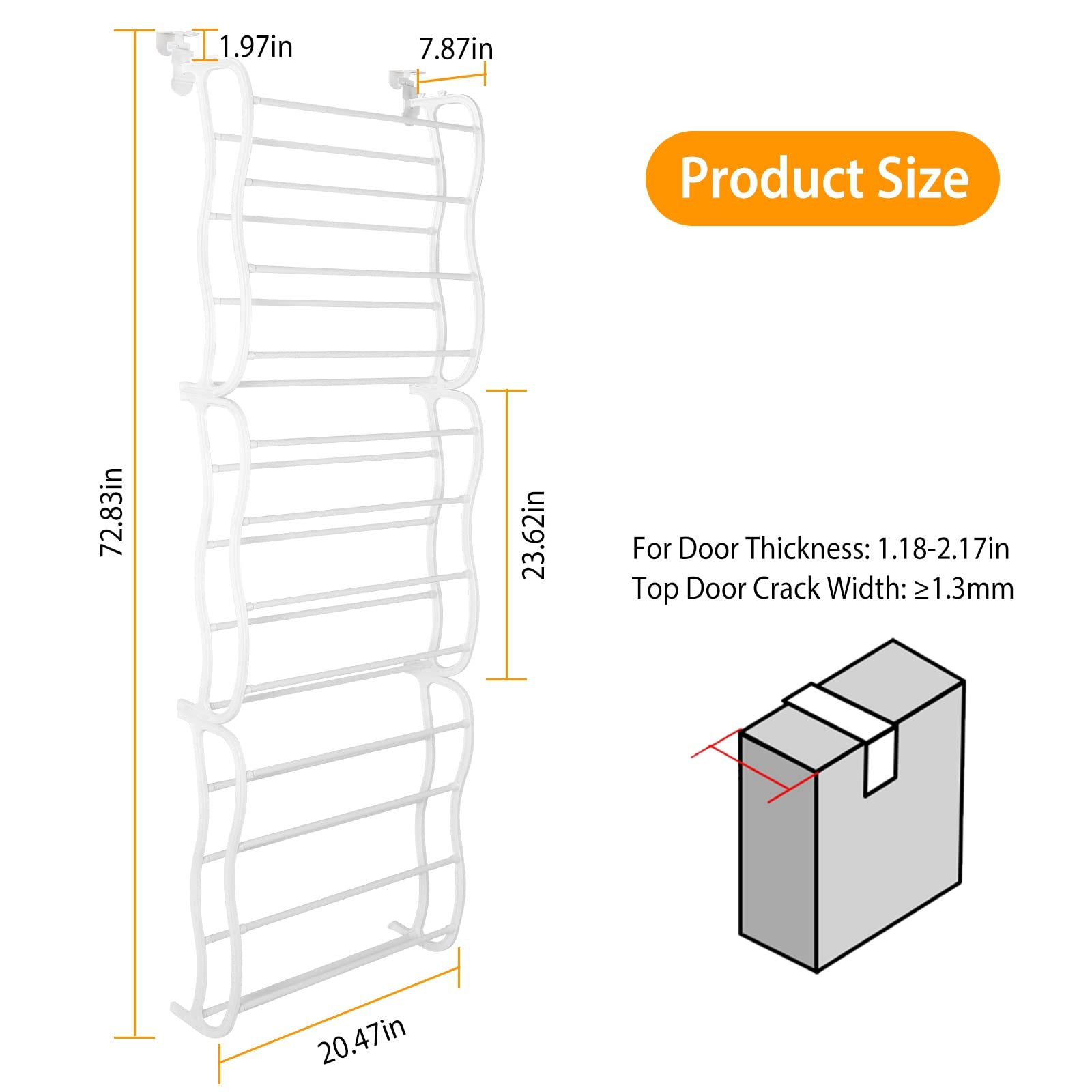 36 Pairs Over-The-Door Shoe Rack Organizer - 12-Tier Hanging Closet Storage for Sneakers, Boots & Sandals - Space Saving Solution for Bedroom, Entryway & Dorm (72 x 20.5 x 7.8 Inches) - US Stock Fast Delivery