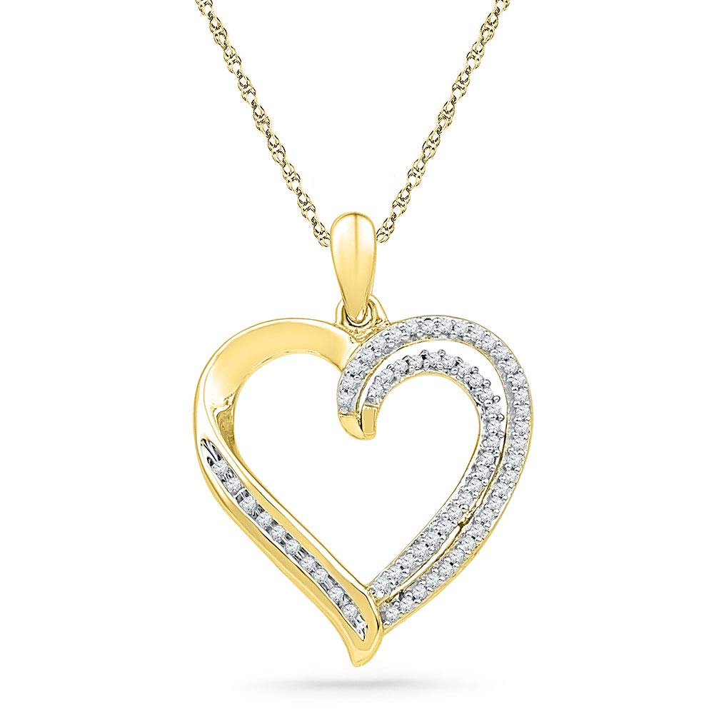 10kt Yellow Gold Women's Round Diamond Open-Center Heart Pendant Necklace - 1/4 Cttw, Perfect for Valentine's Day Gifts, Anniversary Presents & Romantic Occasions