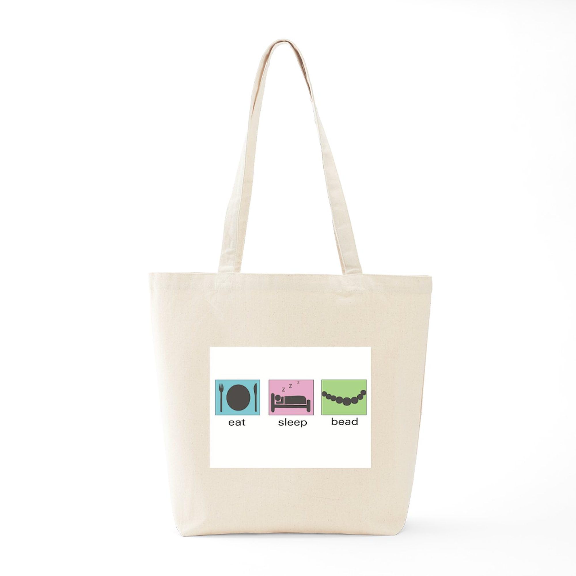 Eat Sleep Bead Natural Canvas Tote Bag - Eco-Friendly Reusable Shopping Bag for Jewelry Making, Craft Shows & Beach Trips