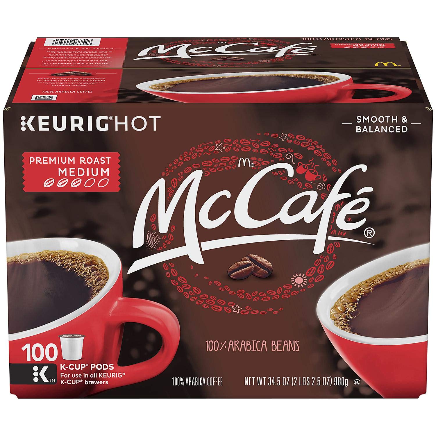McCafe Premium Roast Coffee Pods - 100 K-Cups (3 Pack) - Medium Roast Coffee for Keurig Brewers - Perfect for Office, Home & Morning Coffee Break