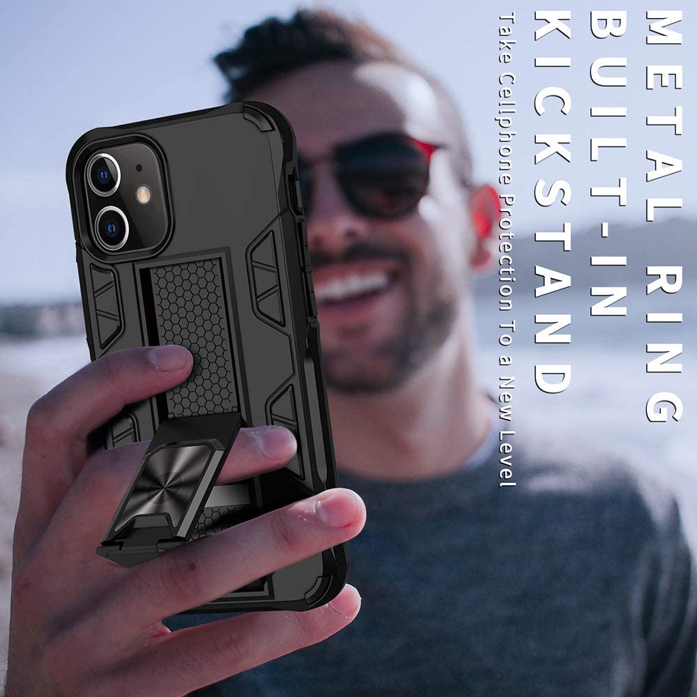 Military Grade Shockproof iPhone 12/12 Pro Case with Built-in Kickstand & Magnetic Car Mount - Heavy Duty Protective Phone Cover (Red) - Perfect for Outdoor Adventures, Work & Daily Commuting