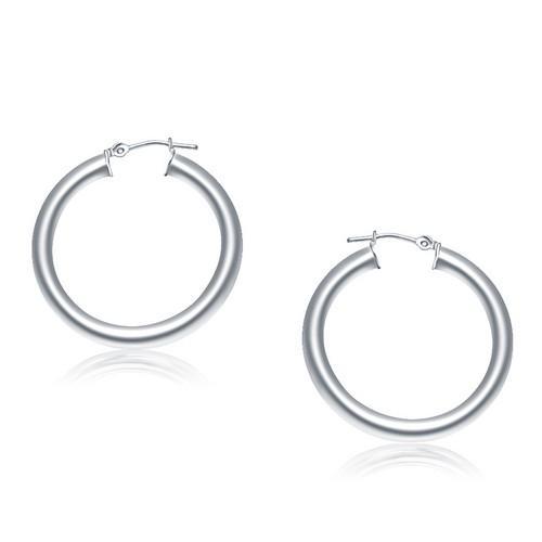14K White Gold Polished Hoop Earrings - 30mm Classic Circle Earrings for Women, Elegant Everyday Jewelry Gift for Her, Perfect for Parties, Weddings & Office Wear