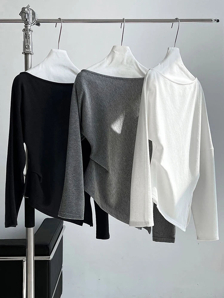 Black Pleated Sweatshirt for Women - Oversized Drop Shoulder Long Sleeve Pullover with Asymmetrical Collar | Trendy 2025 Fall Fashion | Perfect for Casual Outings, Layering & Streetwear Style
