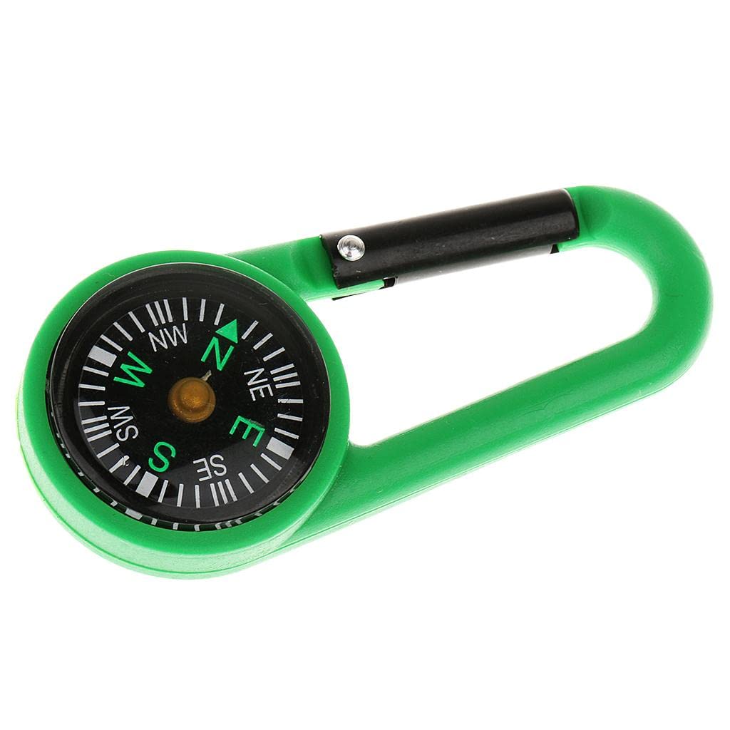 MERISHOPP 2 in 1 Multifunctional Camping Carabiner with Mini Compass - Lightweight Hiking Keychain for Outdoor Adventures, Backpacking & Survival Gear (Green) - Perfect for Hiking, Camping, Travel & Emergency Preparedness