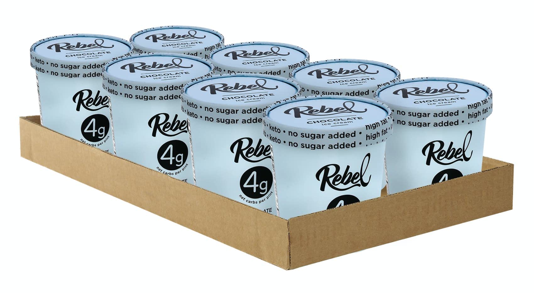 Rebel Keto Ice Cream - Low Carb Chocolate Flavor (8 Count) - Perfect for Keto Diet, Weight Loss & Healthy Dessert Lovers