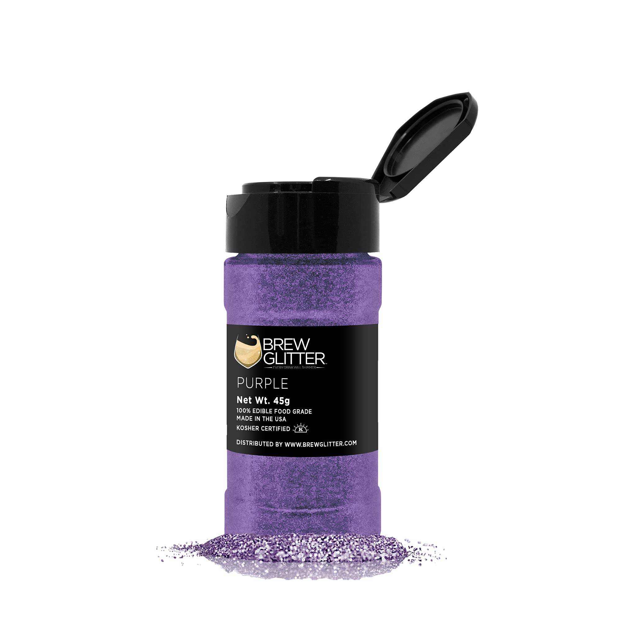 Purple Edible Glitter for Drinks - KOSHER & HALAL Certified Food Grade Glitter | Vegan, Gluten & Nut Free | Perfect for Cocktails, Beer, Beverages & Cake Decorating (45g Shaker)