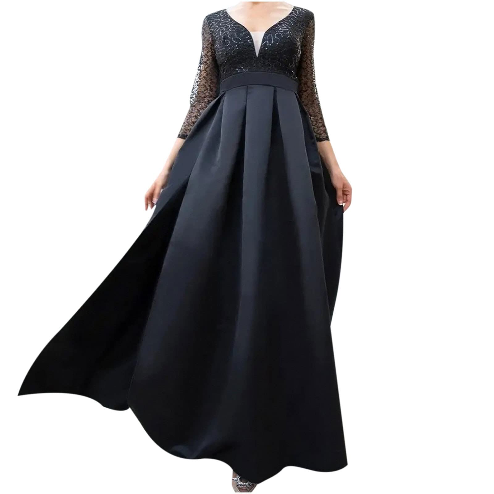 Sexy V-Neck Long Sleeve Sequins Maxi Dress for Women - Elegant Cocktail Party & Wedding Guest Dress with High Slit, Perfect for Evening Gala, Prom, and Formal Events