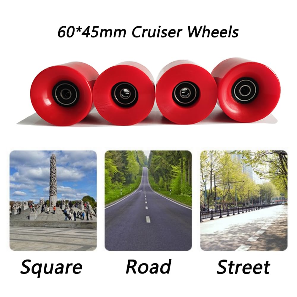 60mm 80A Cruiser Wheels with ABEC-9 Bearings for Skateboards & Penny Boards - Smooth Ride for Commuting