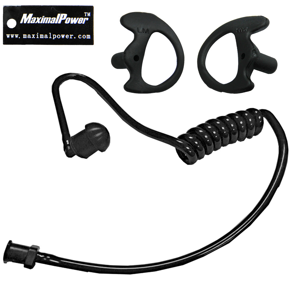 Replacement Black Acoustic Tube with Twist On Connector & Medium Left/Right Earmolds for Two Way Radios - Perfect for Walkie Talkies, Security Radios, and Outdoor Communication