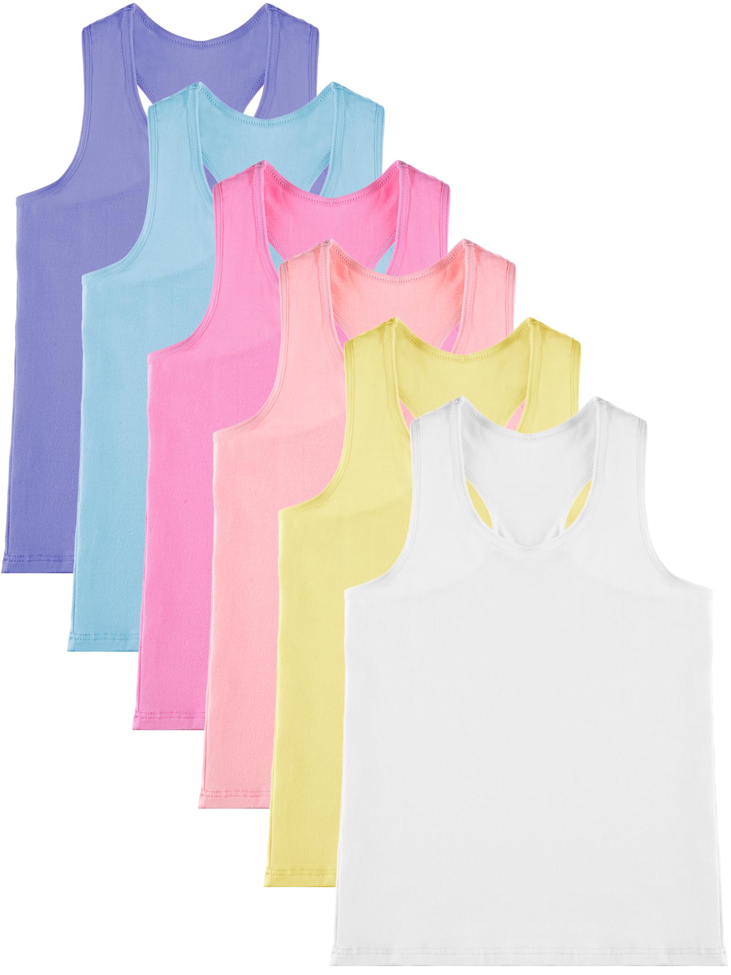Geyoga 6-Pack Girls Dance Tank Tops - Racerback Crop Tops for Ballet, Gymnastics & Dance | Breathable Sleeveless Performance Wear for Kids Dance Classes & Recitals