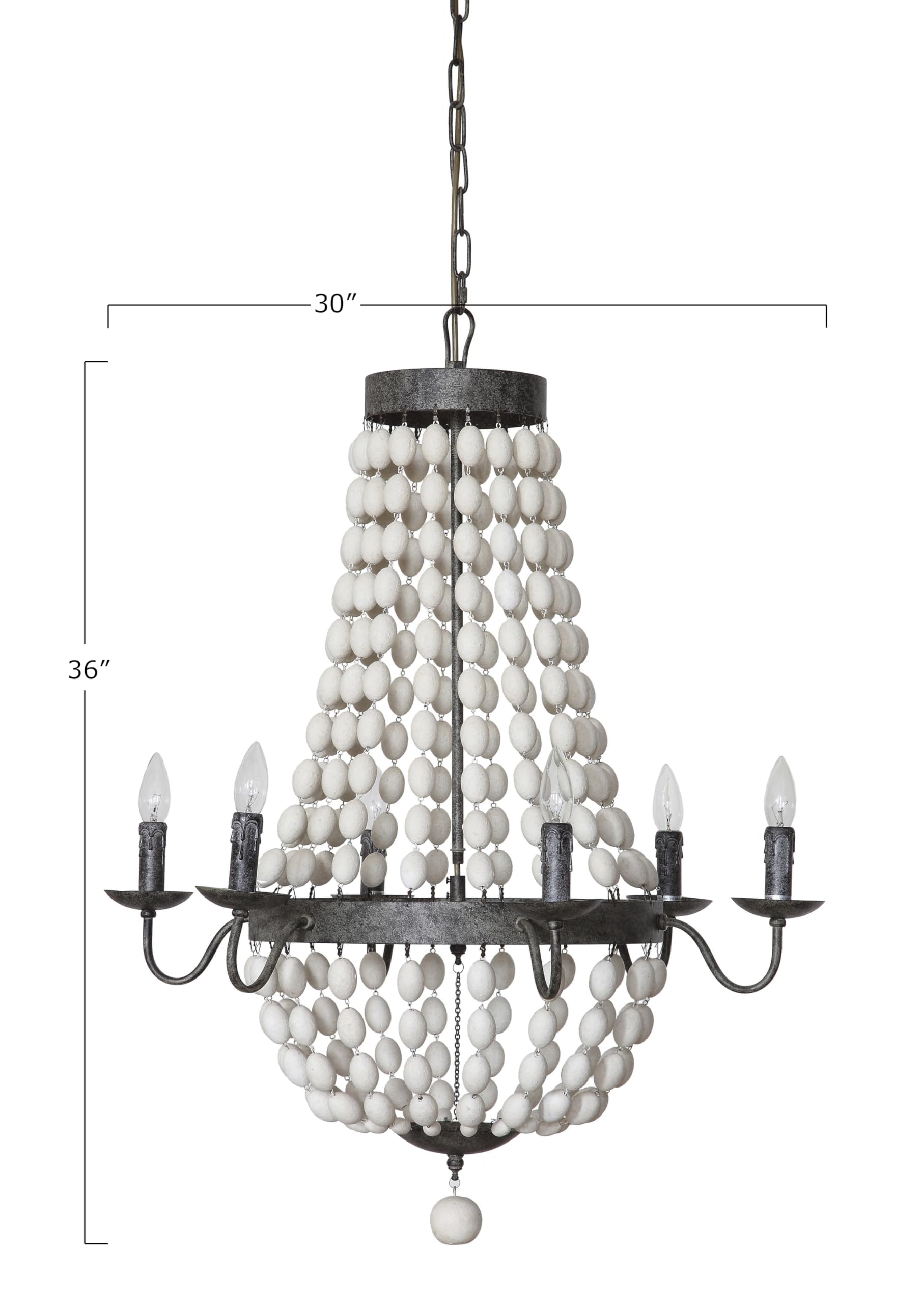 Stylish 6-Light Wood Bead Metal Chandelier - Rustic Farmhouse Ceiling Light Fixture for Dining Room, Bedroom & Living Room Decor